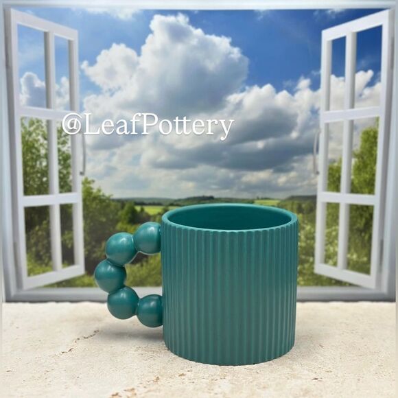 Teal Fluted Ceramic 18oz Mug with Beaded Handle - Picture 8 of 10